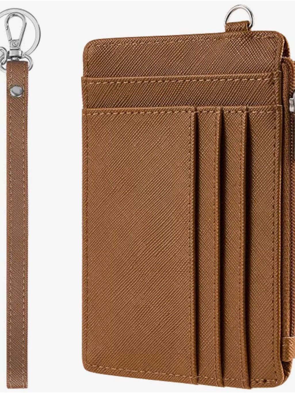 Slim Brown Leather Card Holder With Wrist Strap
